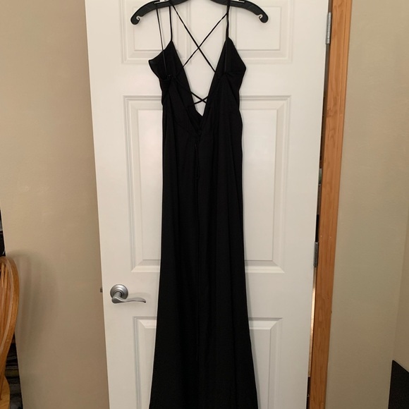 Ruffle Maxi Dress with Slit and Lace Up Back, Black, US size L - Picture 5 of 7